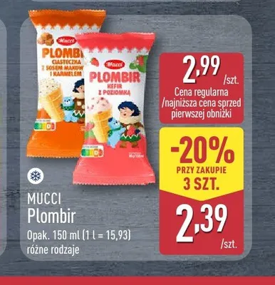 Lody Plombir kefir z poziomką Mucci promocja w Aldi