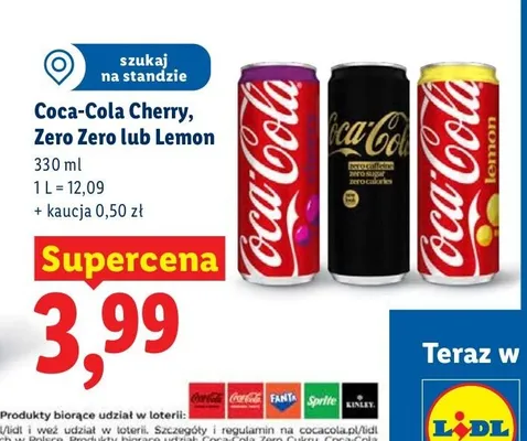 Napój Coca-Cola Cherry, Zero Zero Lemon promocja w Lidl