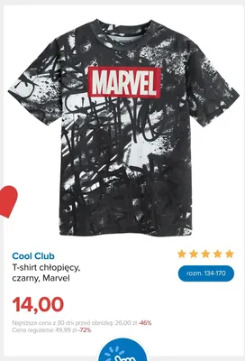 T-shirt chłopięcy Cool Club czarny Marvel promocja w Smyk