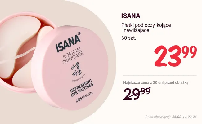 Płatki pod oczy, kojące i nawilżające Isana promocja w Rossmann
