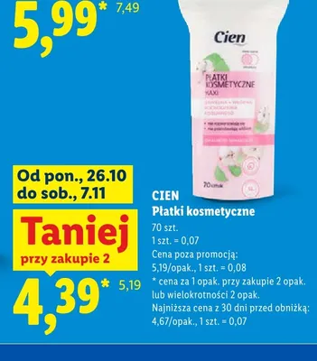 Płatki kosmetyczne Cien Maxi promocja w Lidl