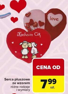 Serca pluszowe ze wzorem różne rodzaje i wymiary promocja w Carrefour Market