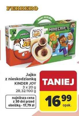 Jajko z niespodzianką Kinder Joy 3-pak 20g promocja w Carrefour