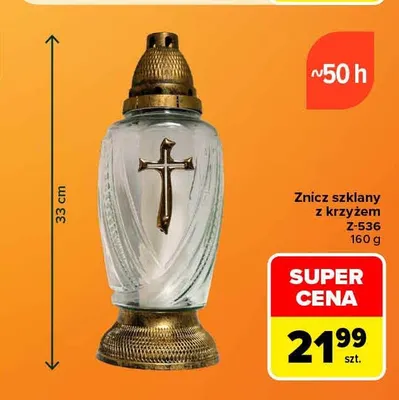 Znicz szklany z krzyżem Z-536 promocja w Carrefour