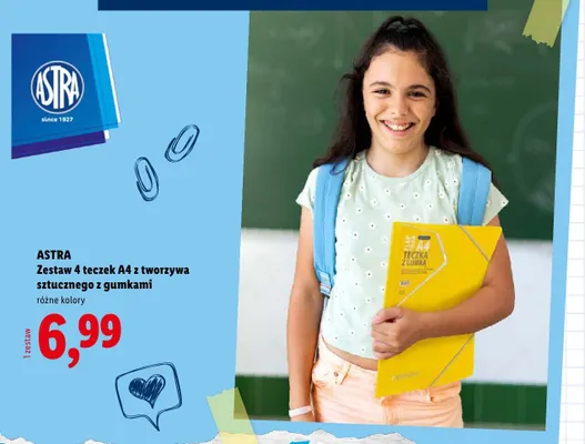 Zestaw teczek A4 z tworzywa sztucznego z gumkami Astra 4-pak promocja w Lidl