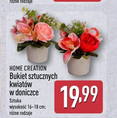 Bukiet sztucznych kwiatów w doniczce HOME CREATION wysokość 16-18cm promocja w Aldi