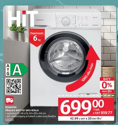 Pralka Bomann WA7161 6 kg biała promocja w Selgros