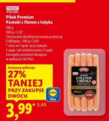 Parówki z filetem z indyka Pikok Premium promocja w Lidl