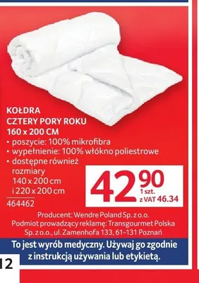 Kołdra Cztery Pory Roku 160x200cm promocja w Selgros