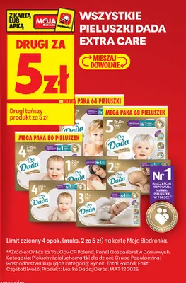 Pieluszki Dada Extra Care rozm. 6 Mega Paka promocja w Biedronka