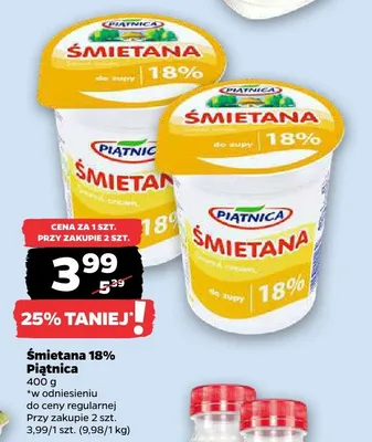 Śmietana 18% Piątnica promocja w Netto