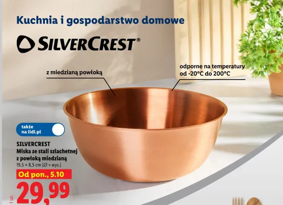 Miska ze stali szlachetnej z powłoką miedzianą Silvercrest promocja w Lidl