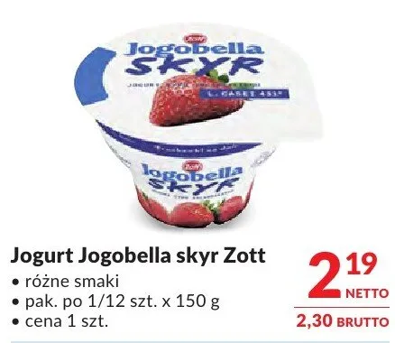 Jogurt Jogobella skyr Zott różne smaki promocja w Makro