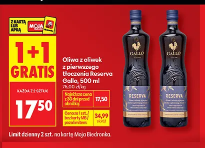 Oliwa z oliwek z pierwszego tłoczenia Reserva Gallo promocja w Biedronka