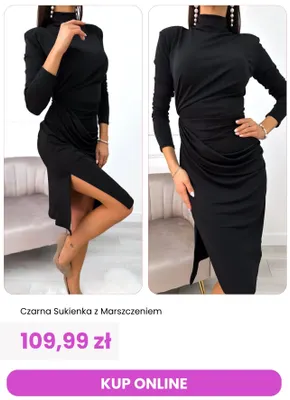 Czarna sukienka z marszczeniem promocja w Modna Kiecka