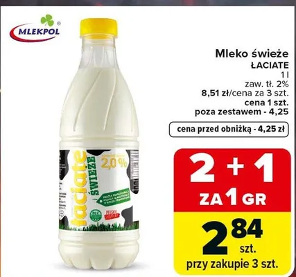 Mleko świeże Łaciate 2% promocja w Carrefour