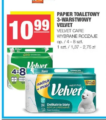 Papier toaletowy 3-warstwowy Velvet Delikatnie biały promocja w SPAR