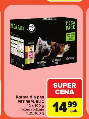 Karma dla psa Pet Republic z wołowiną 12-pak promocja w Carrefour Market