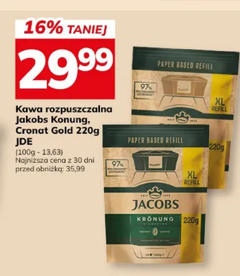 Kawa rozpuszczalna Jacobs Konung, Cronat Gold 200g JDE promocja w Hitpol