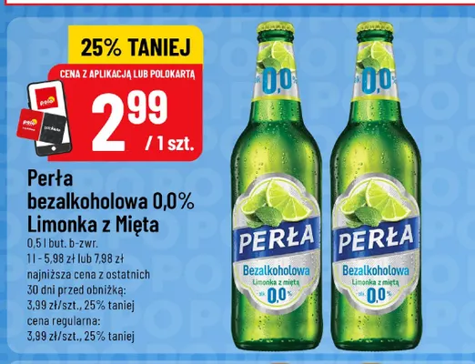 Piwo bezalkoholowe Perła Limonka z miętą promocja w POLOmarket
