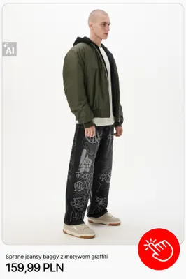 Sprane jeansy baggy z motywem graffiti Cropp promocja w Cropp