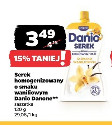 Serek homogenizowany o smaku waniliowym Danio Danone promocja w Netto