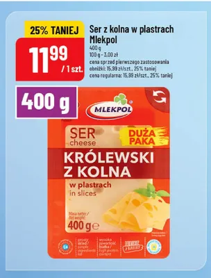 Ser z Kolna w plastrach Mlekpol promocja w POLOmarket