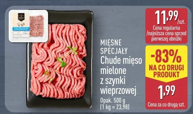 Chude mięso mielone z szynki wieprzowej promocja w Aldi