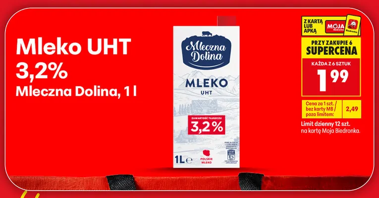 Mleko UHT Mleczna Dolina 3,2% promocja w Biedronka