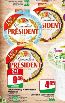 Ser pleśniowy Camembert Lekki Président promocja w Dino