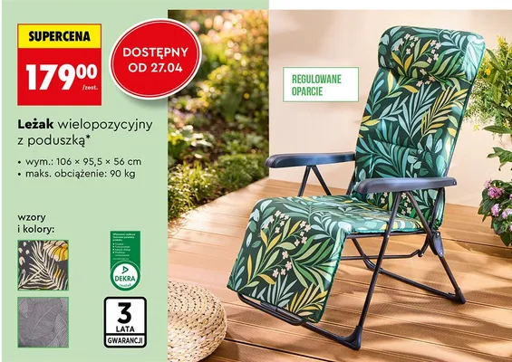 Leżak wielopozycyjny z poduszką promocja w Biedronka