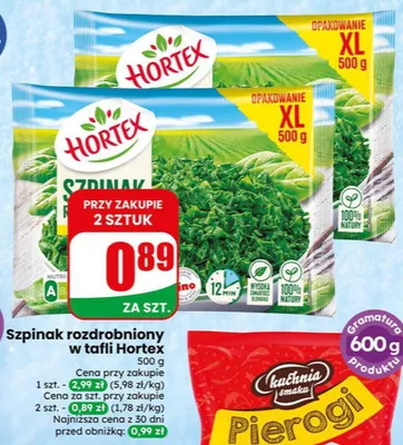 Szpinak rozdrobniony w tafli Hortex promocja w Dino