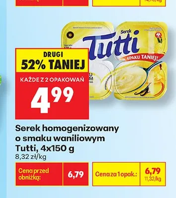 Serek homogenizowany o smaku waniliowym Tutti 4-pak promocja w Biedronka