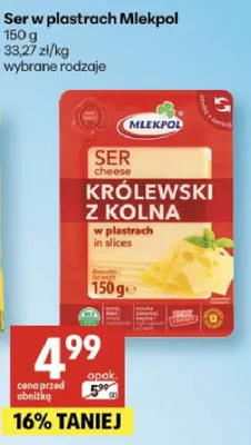 Ser w plastrach Królewski z Kolna Mlekpol promocja w Delikatesy Centrum