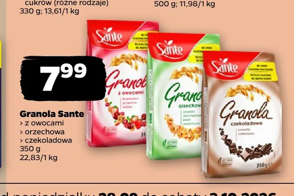 Granola czekoladowa Sante promocja w Netto