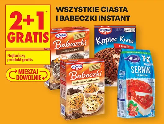 Wszystkie ciasta i babeczki instant 2+1 GRATIS promocja w Biedronka