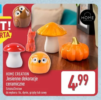Jesienne dekoracje ceramiczne grzyby Home Creation promocja w Aldi