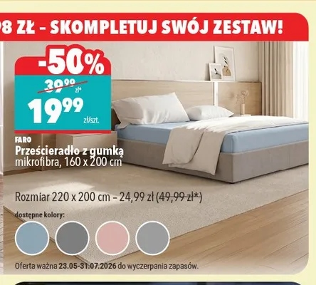 Prześcieradło z gumką Faro mikrofibra 160x200 cm promocja w Biedronka Home