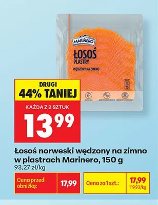 Łosoś norweski wędzony na zimno w plastrach Marinero promocja w Biedronka