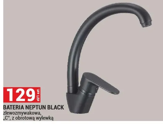 Bateria Neptun Black zlewozmywakowa "C" z obrotową wylewką promocja w Merkury Market
