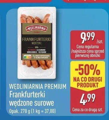 Frankfurterki wędzone surowe Wędliniarnia Premium promocja w Aldi