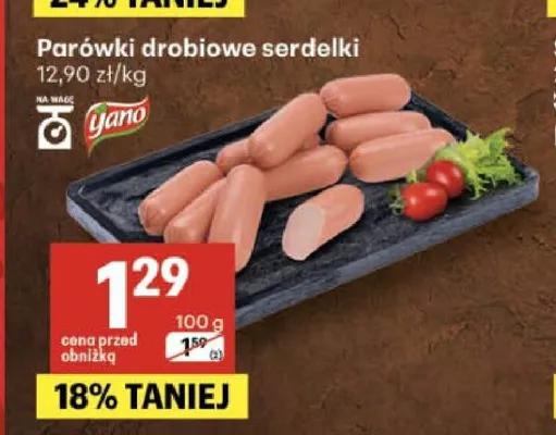 Parówki drobiowe serdelki Yano promocja w Delikatesy Centrum