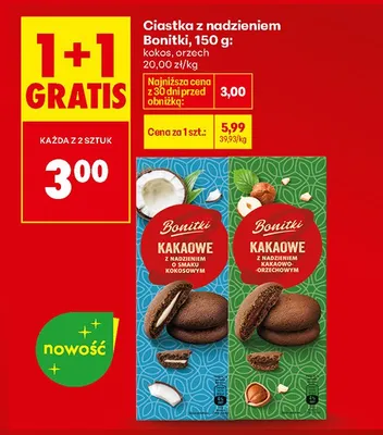 Ciastka kakaowe z nadzieniem o smaku orzechowym Bonitki promocja w Biedronka