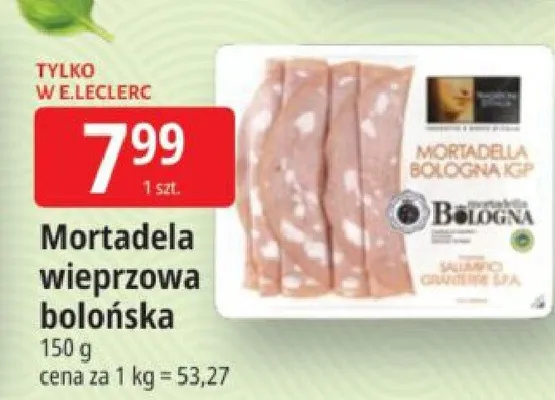 Mortadela wieprzowa bolońska promocja w Leclerc