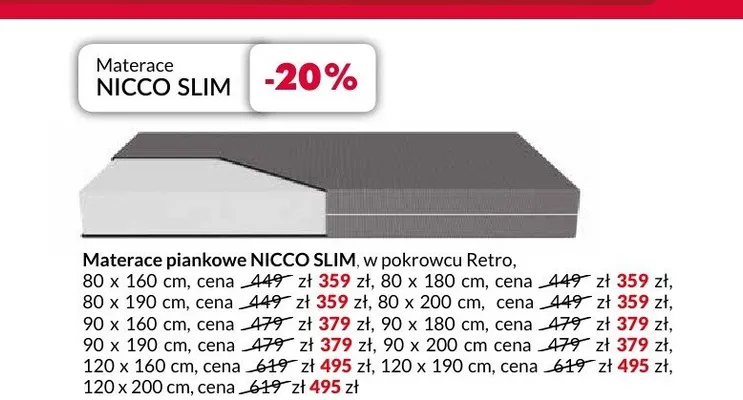 Materac piankowy NICCO SLIM 80x160 cm promocja w Salony Agata