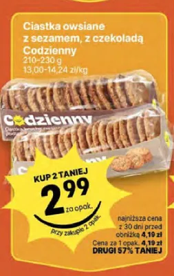 Ciastka owsiane z czekoladą Codzienny 210-230g promocja w Delikatesy Centrum