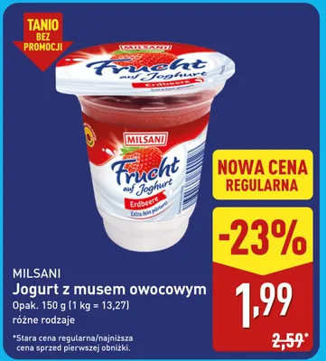 Jogurt z musem owocowym Milsani promocja w Aldi