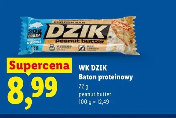 Baton proteinowy peanut butter WK Dzik promocja w Lidl