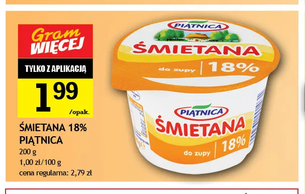 Śmietana Piątnica 18% promocja w Gram Market