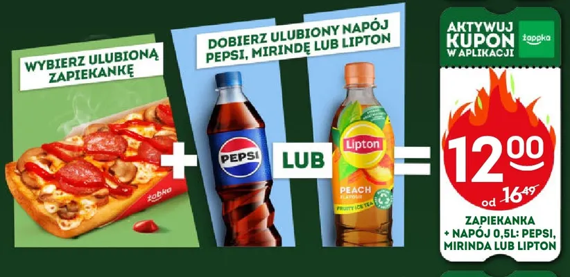 Zestaw zapiekanka + napój Pepsi Mirinda Lipton 500 ml promocja w Żabka